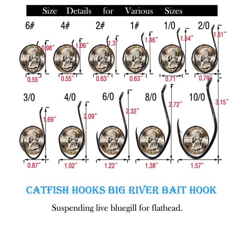 KUNSILANE Catfish Hooks Big River Bait Hooks 25Pcs,Live Bait Fishing Hook for Saltwater Freshwater,Catfishing Striper Flathead Carp Bass 10/0 - Image 3
